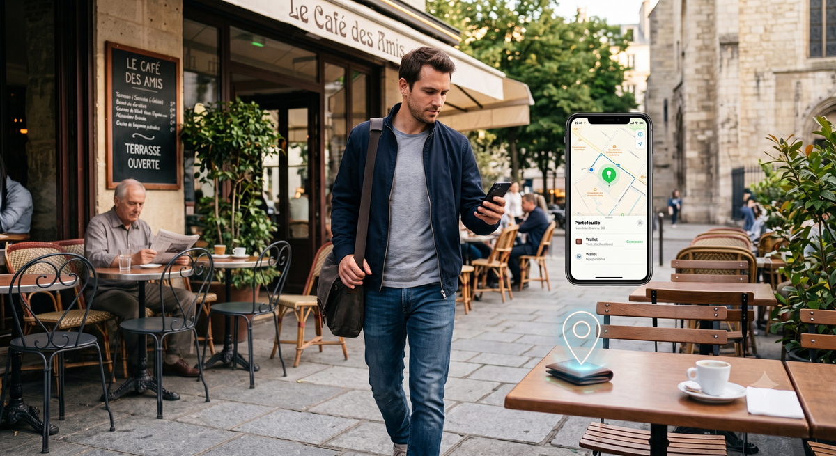 Téléphone, Tracker Card, portefeuille et Tracker porte-clés Unlozit